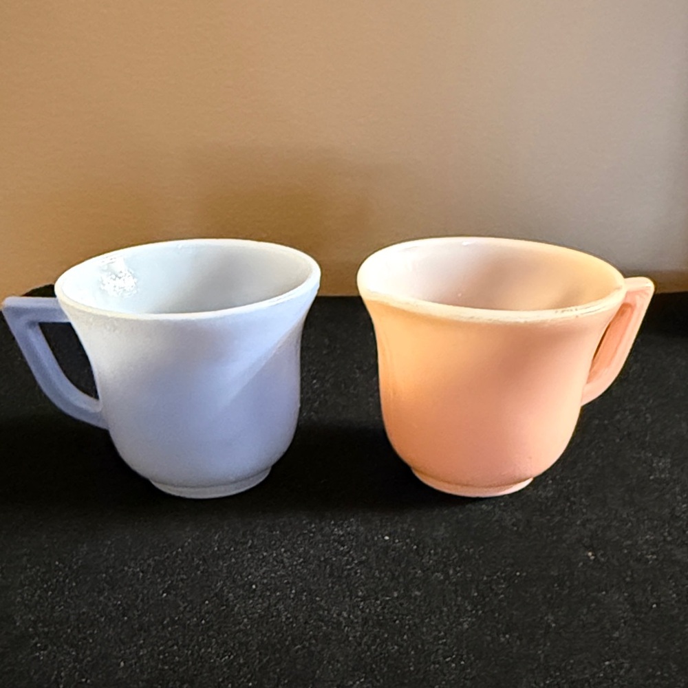 Milk Glass Childs Blue Cup & Pink Pitcher Vintage